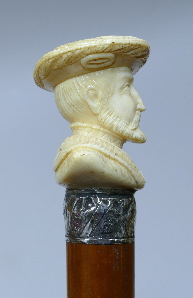 Collectible Cane With Ivory Handle Representing Explorer Jacques Cartier-photo-4