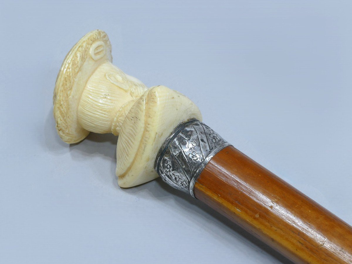 Collectible Cane With Ivory Handle Representing Explorer Jacques Cartier-photo-2