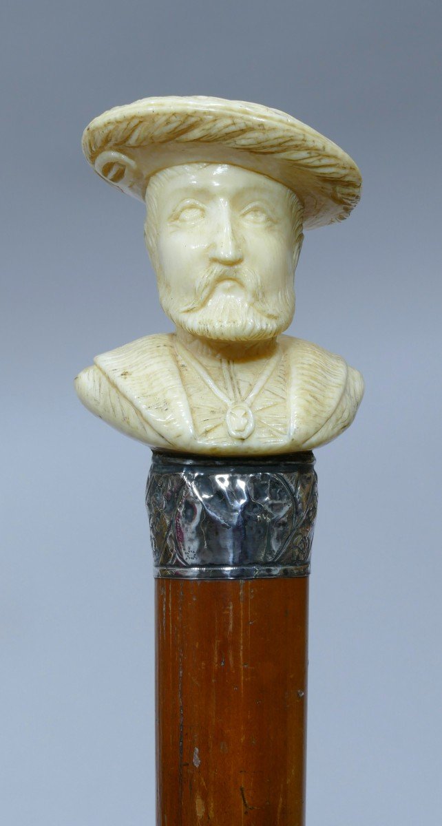 Collectible Cane With Ivory Handle Representing Explorer Jacques Cartier