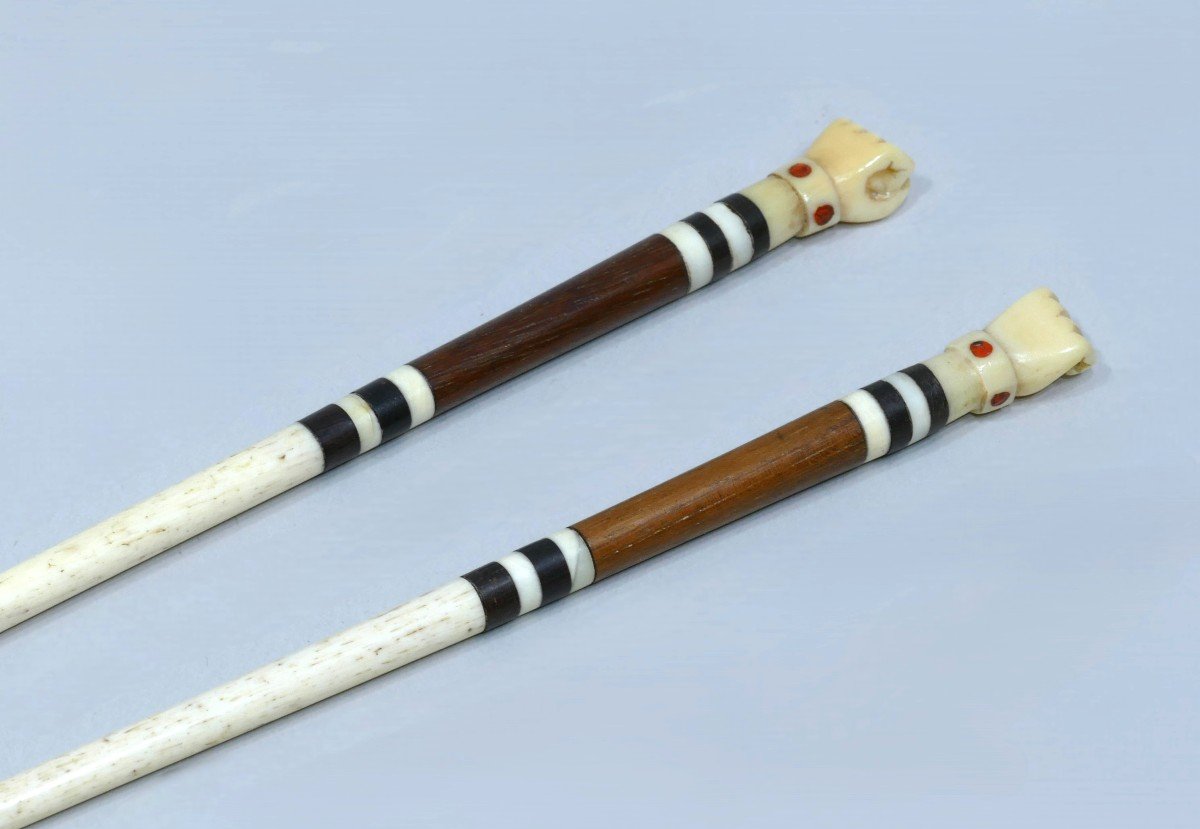 Pair Of Whalebone And Baleen Knitting Needles Dated To The 19th Century-photo-2