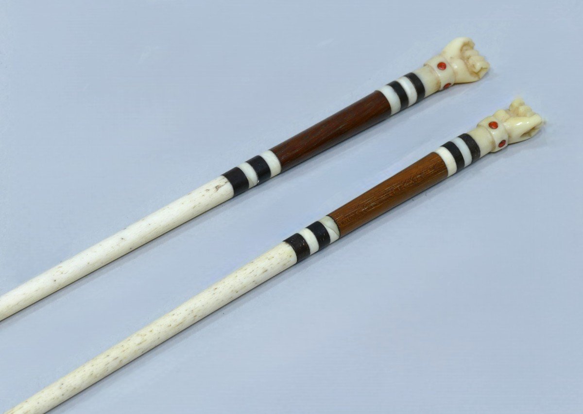 Pair Of Whalebone And Baleen Knitting Needles Dated To The 19th Century-photo-4