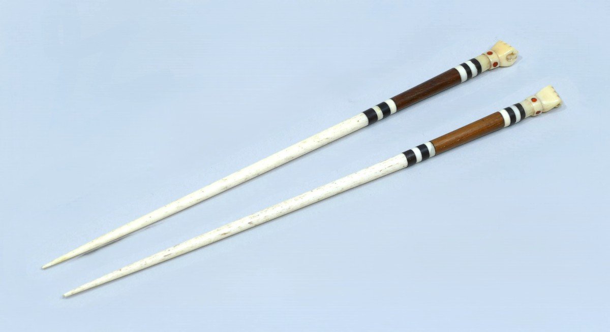 Pair Of Whalebone And Baleen Knitting Needles Dated To The 19th Century