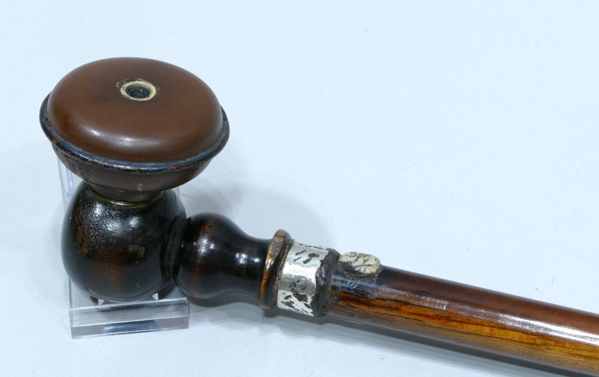 Short Opium Pipe In Horn And Ivory With A Heavily Patina, Dated To The 19th Century-photo-3