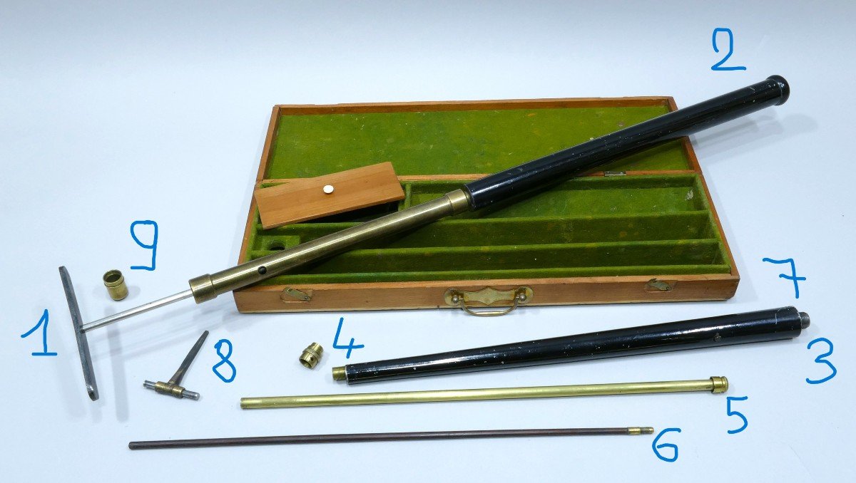 Very Rare Air Gun Defense Gadget Cane Contained In A Case In Wood And Green Fabric.-photo-3