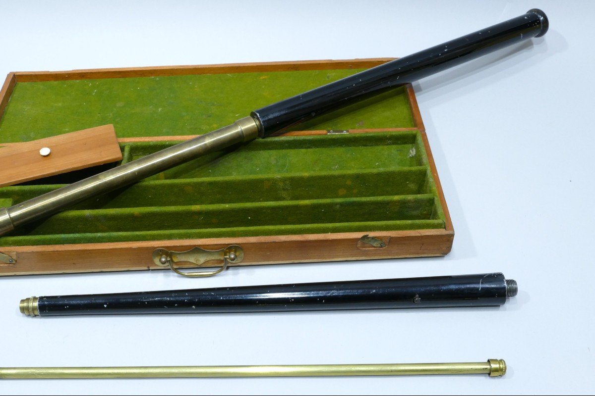 Very Rare Air Gun Defense Gadget Cane Contained In A Case In Wood And Green Fabric.-photo-1