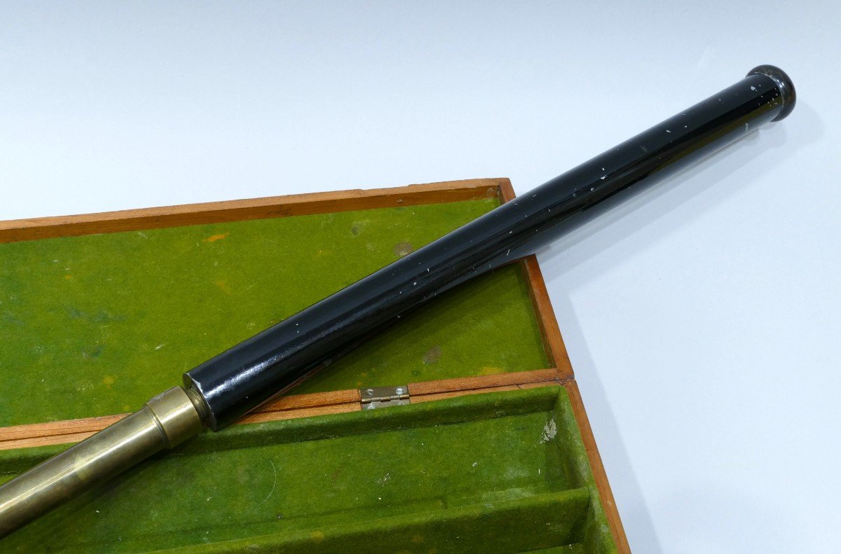 Very Rare Air Gun Defense Gadget Cane Contained In A Case In Wood And Green Fabric.-photo-3