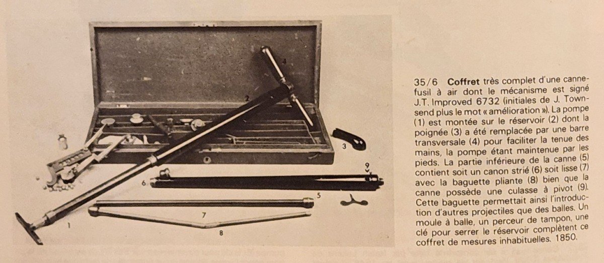 Very Rare Air Gun Defense Gadget Cane Contained In A Case In Wood And Green Fabric.-photo-7