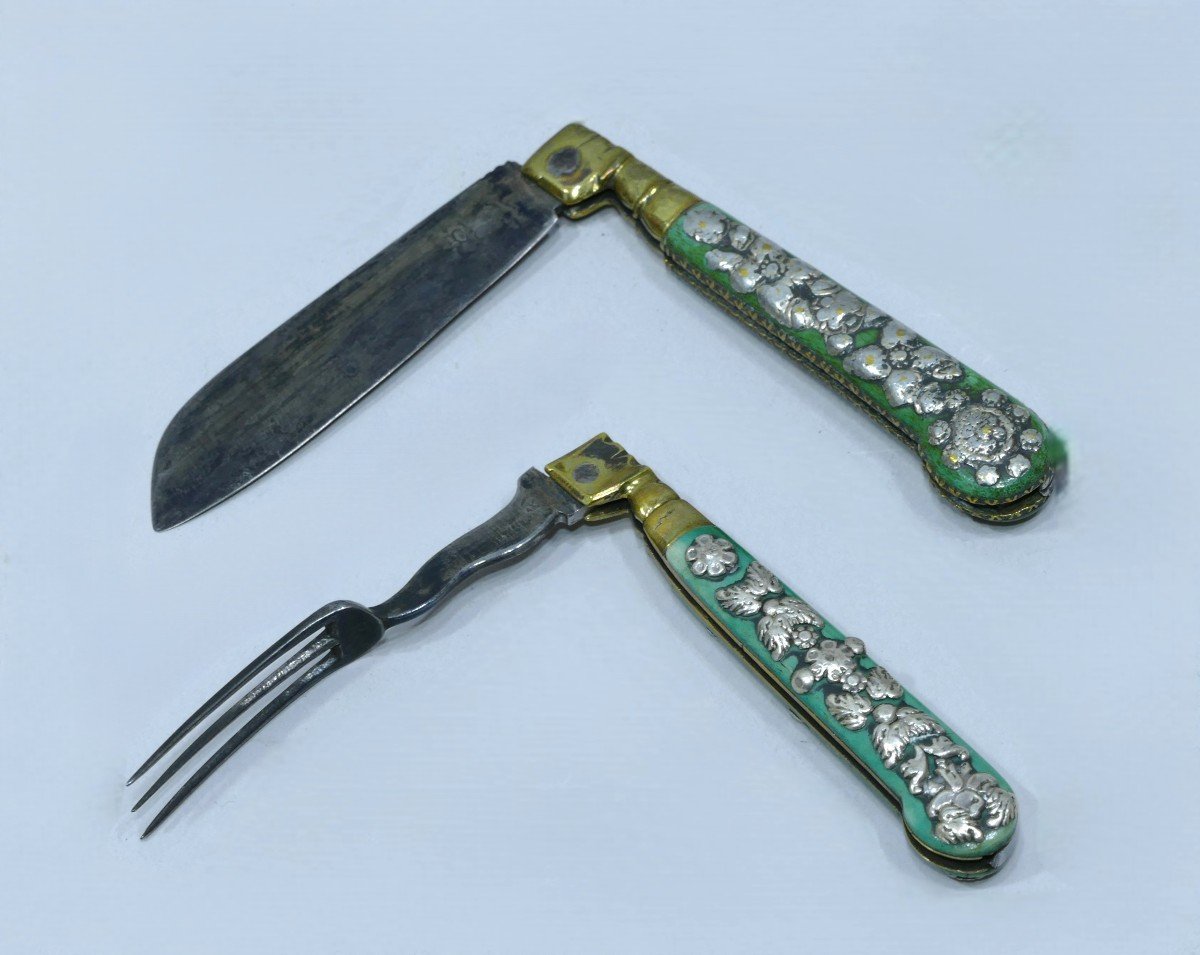 Pair Of Folding Cutlery In Tinted Bone Dated To The 18th Century-photo-2