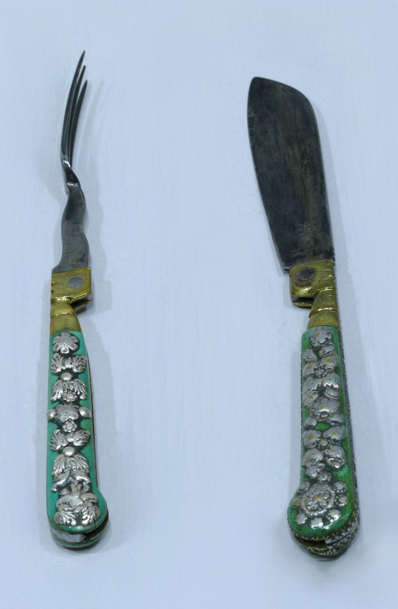 Pair Of Folding Cutlery In Tinted Bone Dated To The 18th Century-photo-3