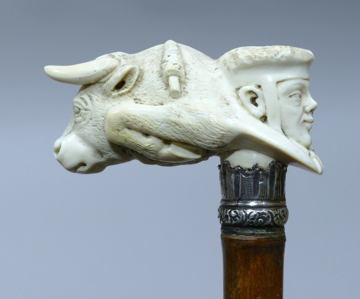 Rare 19th Century Bullfighting Themed Collectible Cane-photo-2