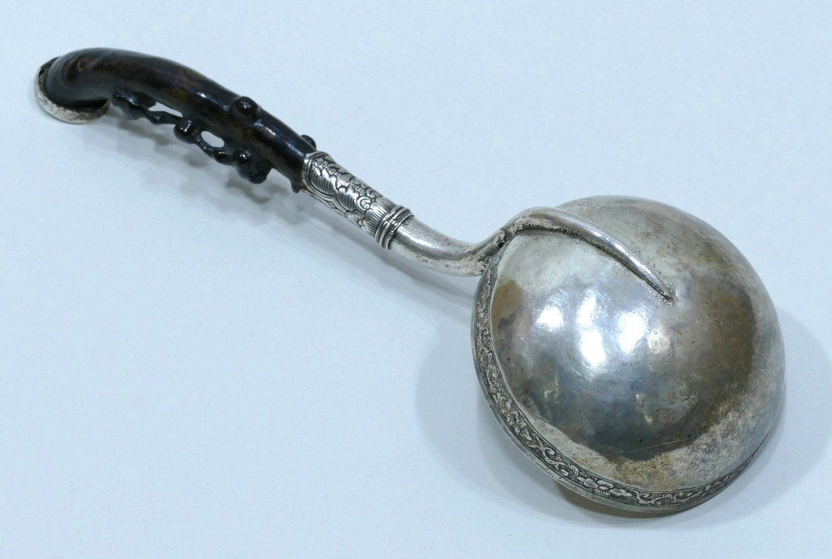 Silver Ladle With Natural Wood Handle Dated To The End Of The 18th Century-photo-3