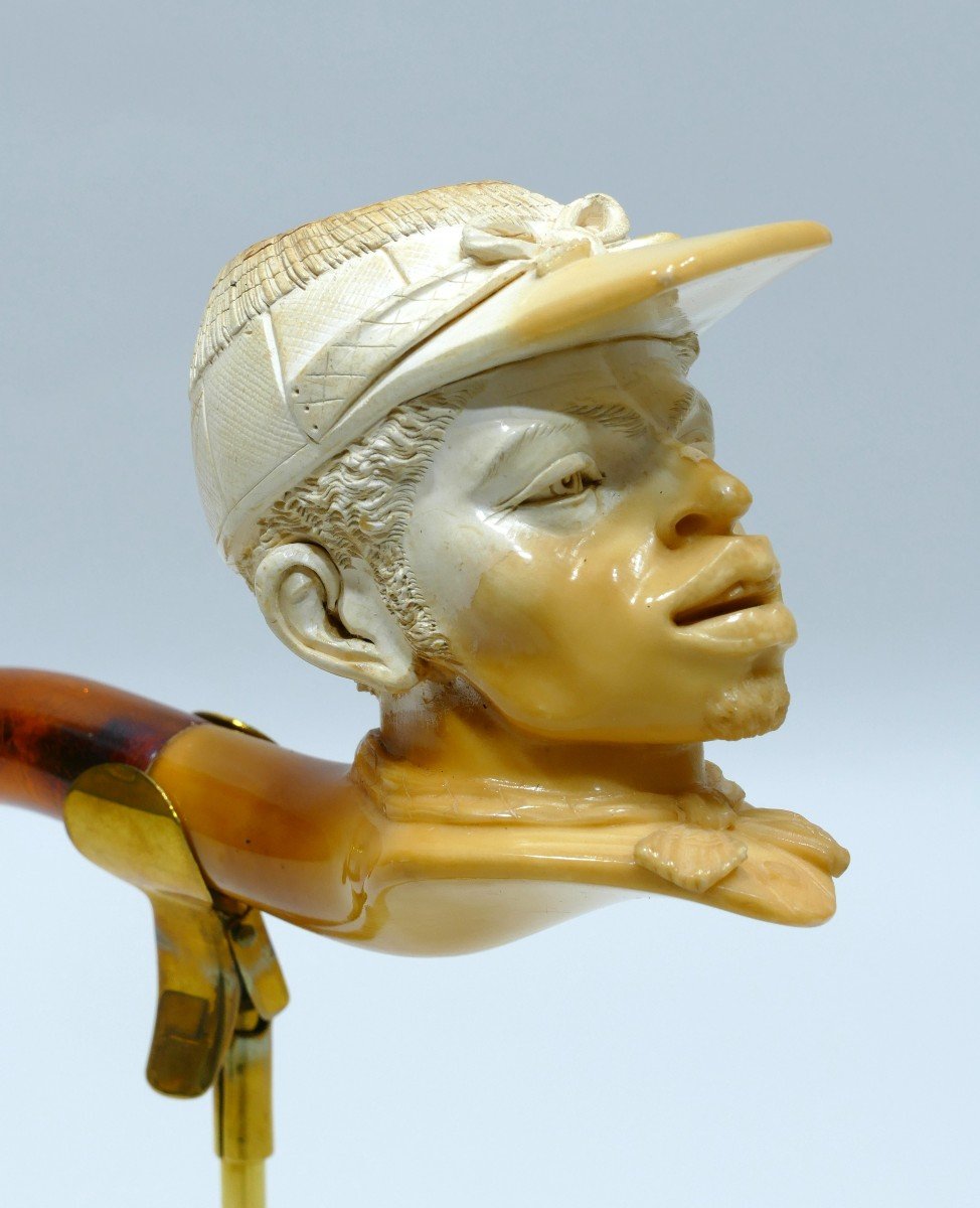 Pipe En écume De Mer Représentant Un élégant Homme Africain à Casquette-photo-3