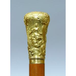 18th Century Cane With Gold Handle Representing The Three Greek Deities