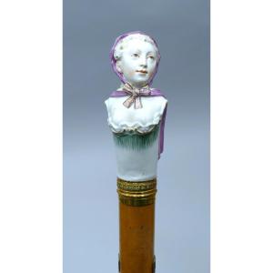 Cane From The Ludwigsburg Manufactory Dated To Around 1770 Depicting A Bust Of A Woman