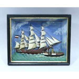 Polychrome Miniature Marine Diorama Dated To The End Of The 19th Century