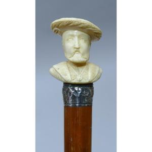 Collectible Cane With Ivory Handle Representing Explorer Jacques Cartier