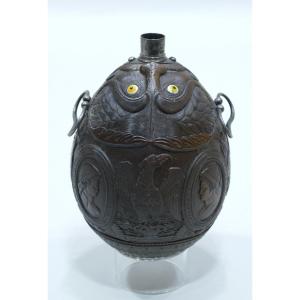 Finely Carved Gourd On A Coconut Shell - 19th Century Convict Work