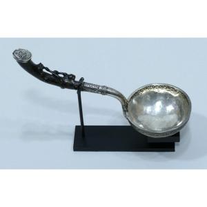 Silver Ladle With Natural Wood Handle Dated To The End Of The 18th Century