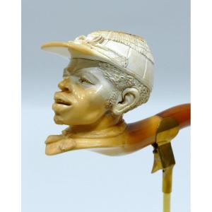 Meerschaum Pipe Representing An Elegant African Man In A Cap