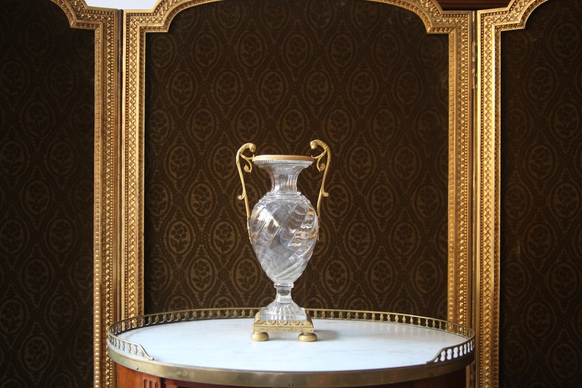 Charles X Period Vase In Crystal And Gilded Bronze.