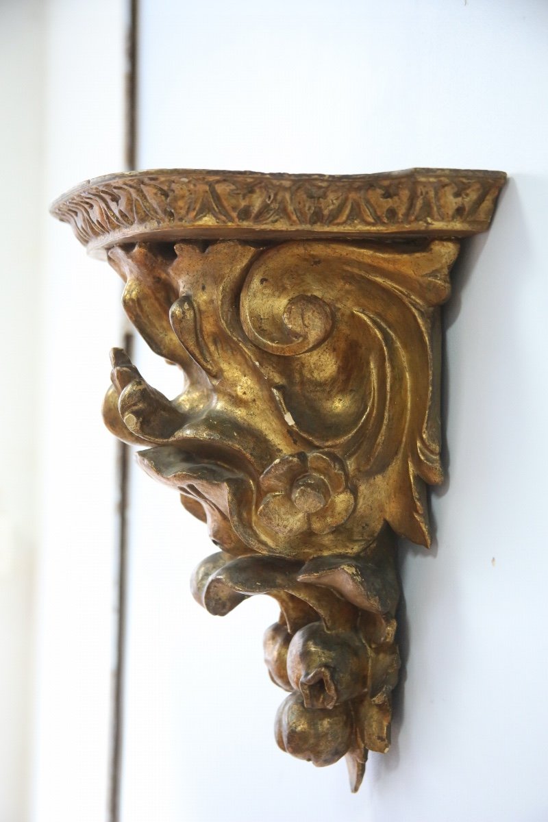 Wall Console In Carved And Gilded Wood In The Baroque Style, Spain, Early 20th Century-photo-1