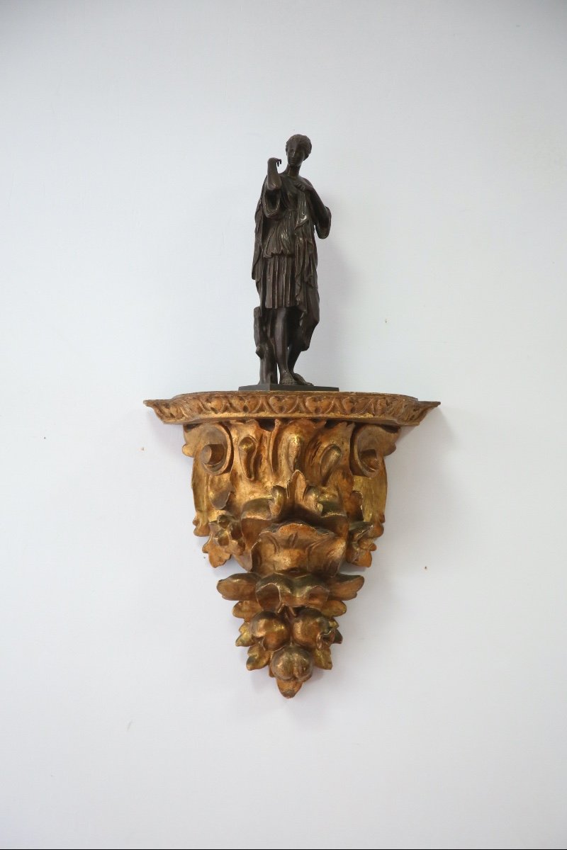 Wall Console In Carved And Gilded Wood In The Baroque Style, Spain, Early 20th Century