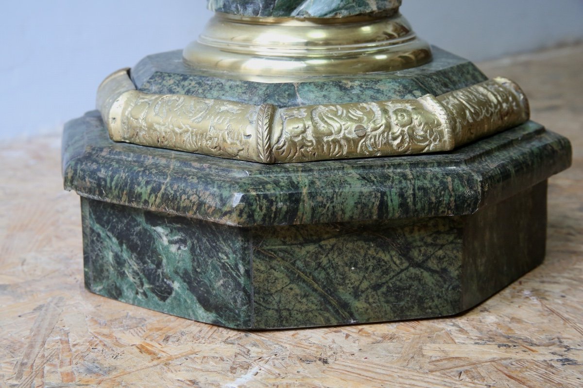 Pedestal Table In Green Marble And Empire Style Marble Marquetry-photo-1