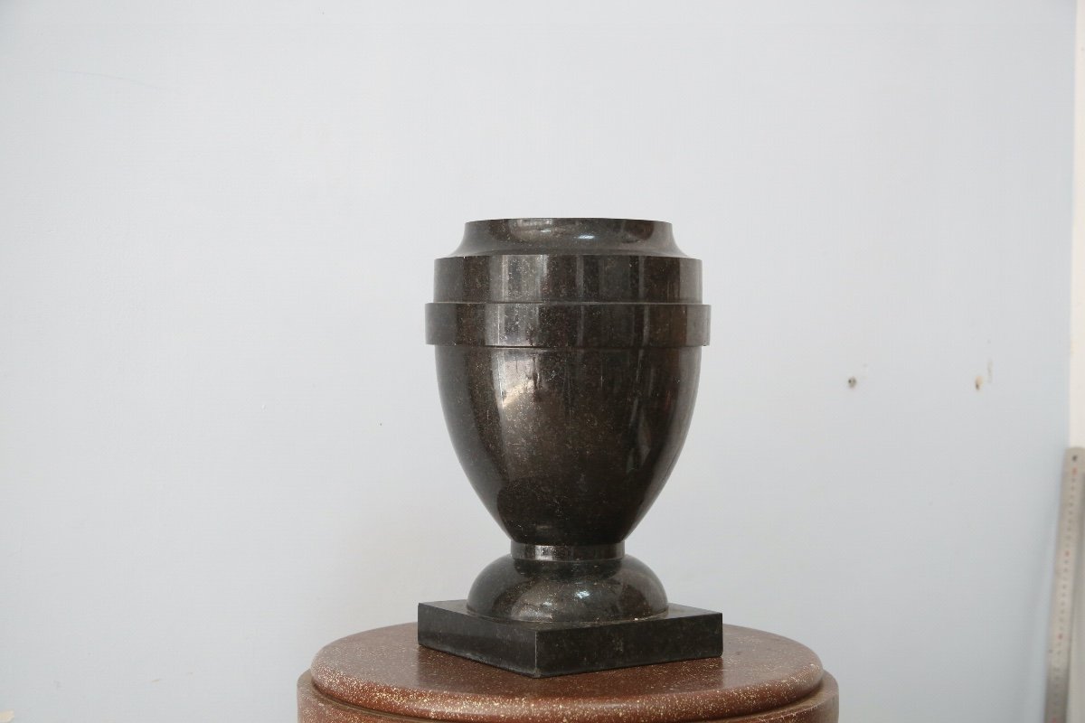 Urn Shaped Black Marble Vase.-photo-2