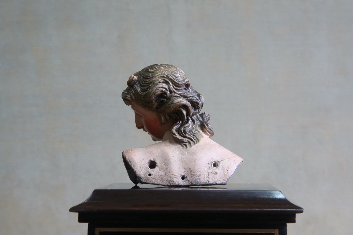 Polychrome Terracotta Head, Neapolitan Work, 1st Half Of The 19th Century-photo-2