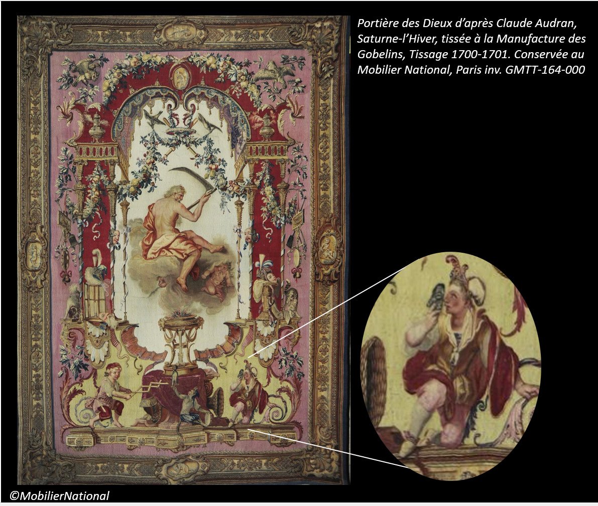 Fragment de tapisserie, Manufacture des Gobelins, commande royale d'après Audran pour Louis XIV-photo-2