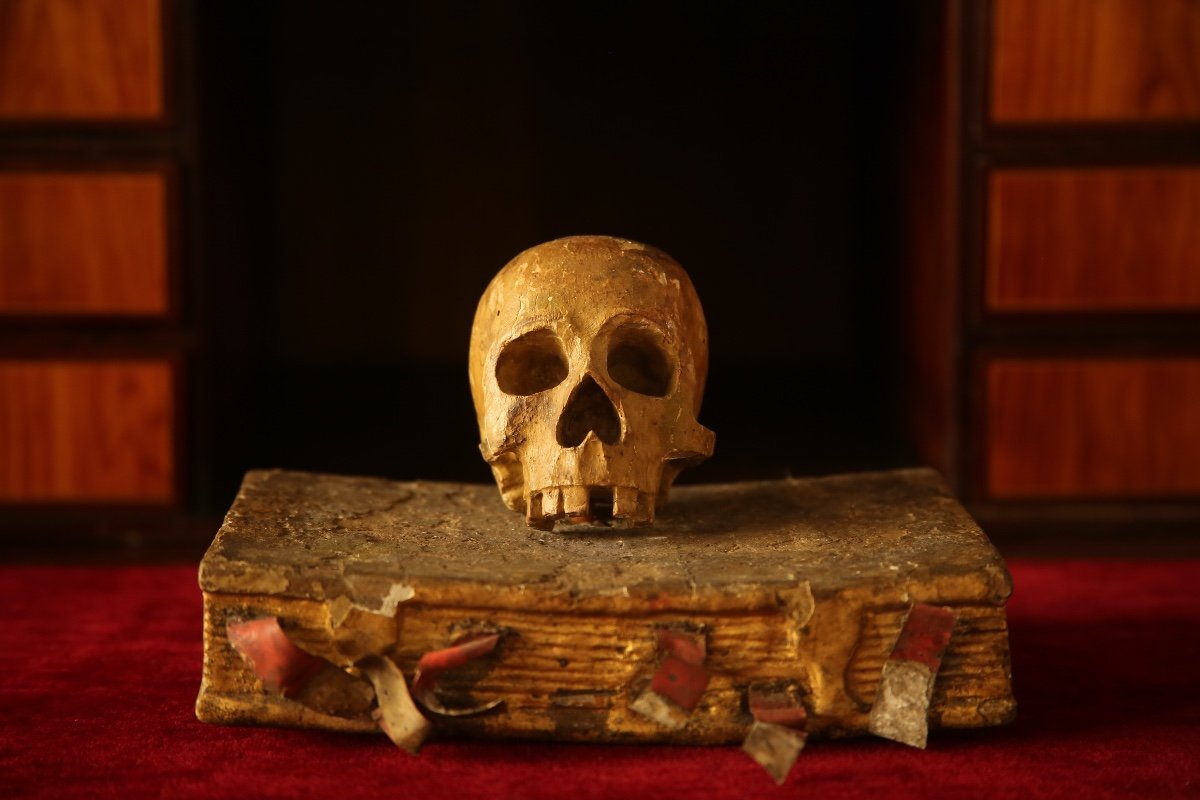 Vanity With Book, Memento Mori, Carved Wood,  17th Century-photo-2