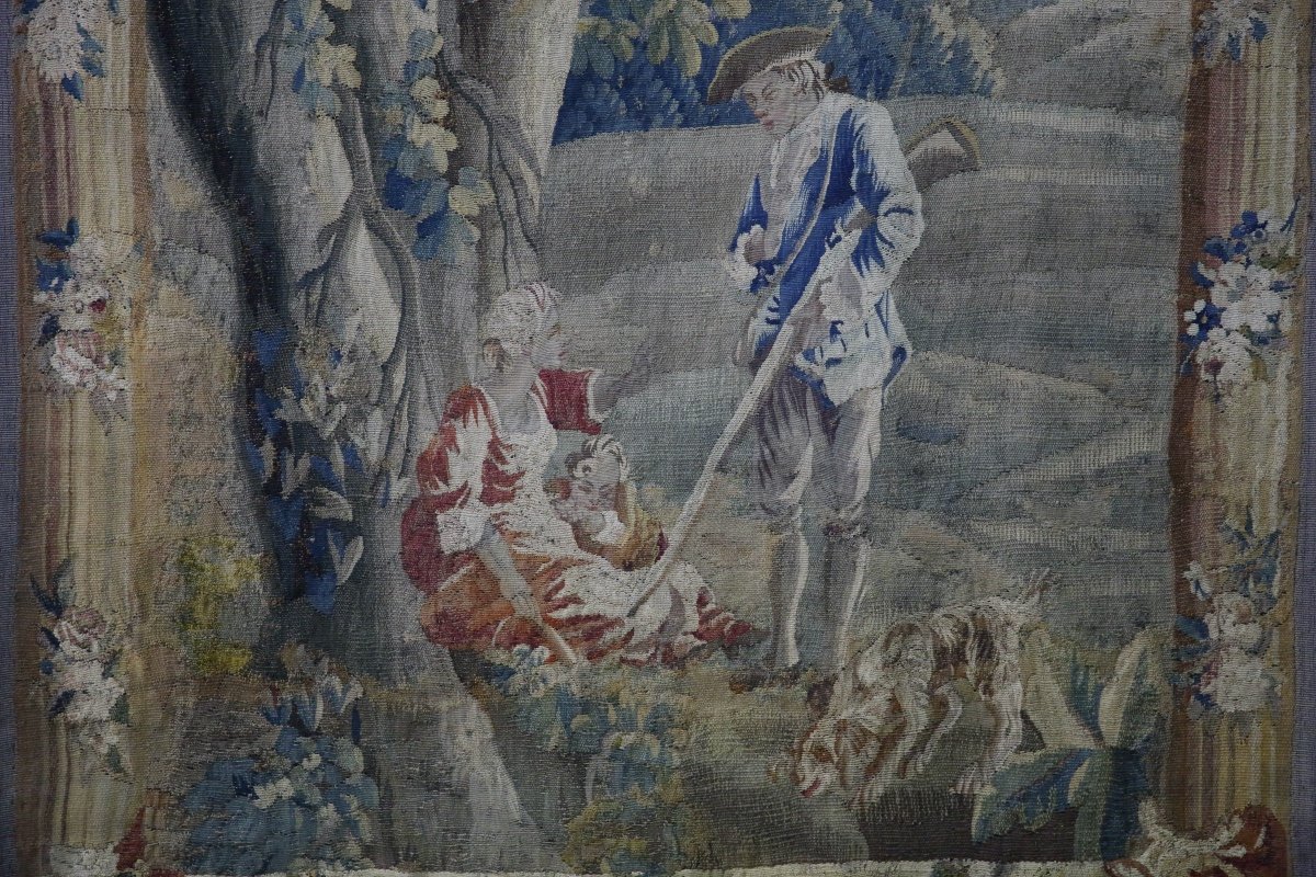 Tapisserie d’Aubusson, « La Halte des chasseurs » XVIIIème siècle.-photo-4