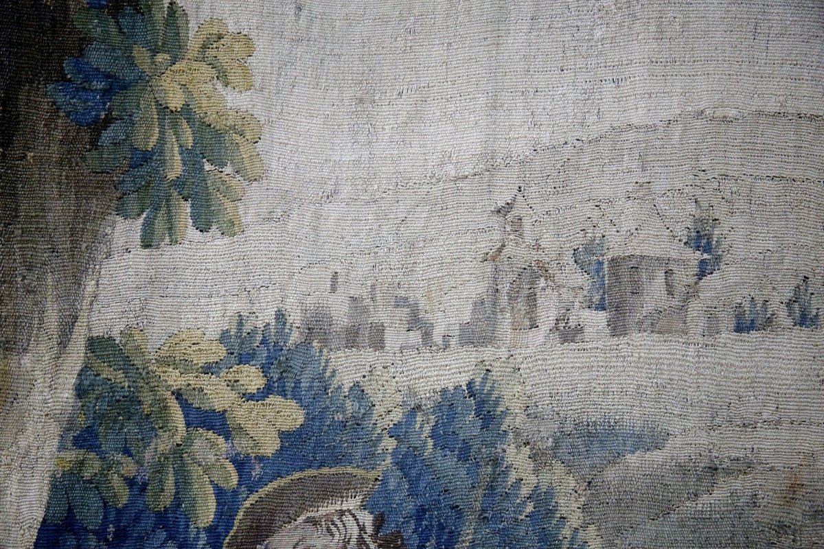 Tapisserie d’Aubusson, « La Halte des chasseurs » XVIIIème siècle.-photo-1