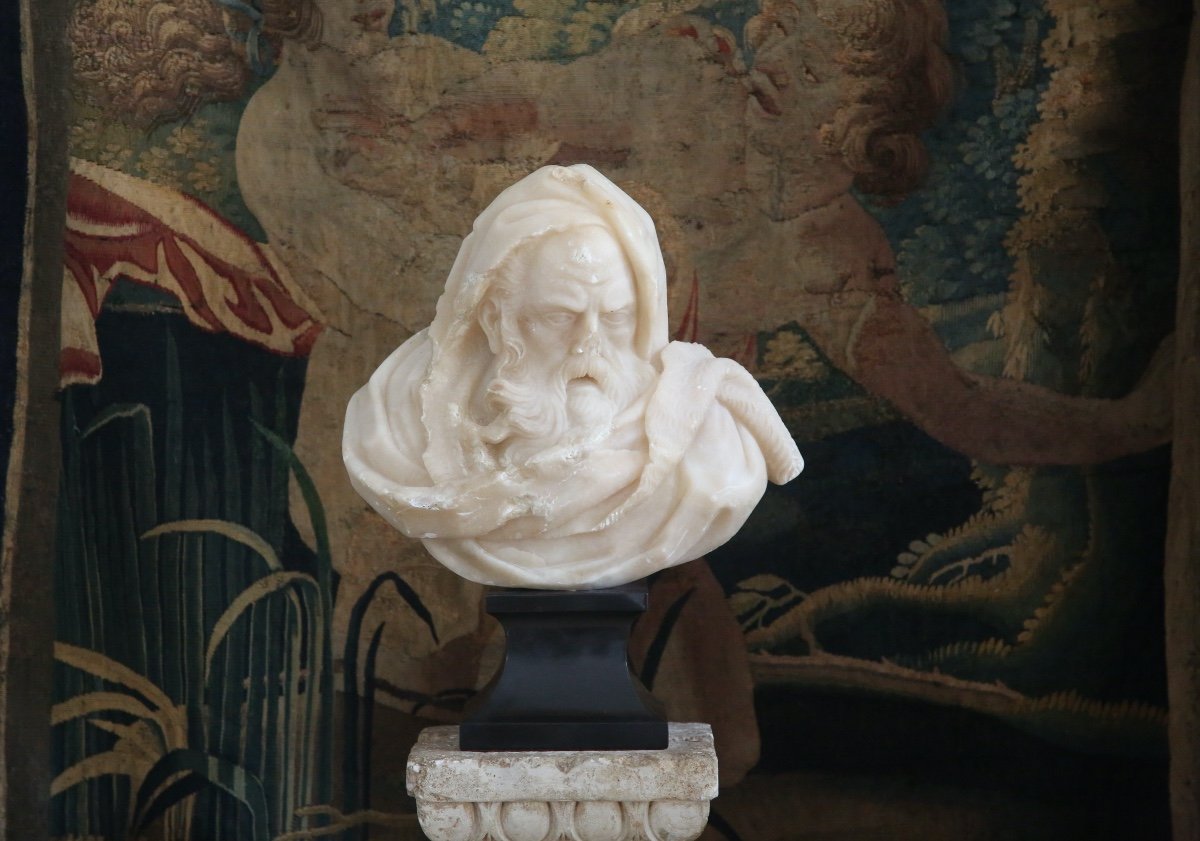 Allegorical Carved Alabaster Statue Representing Winter.