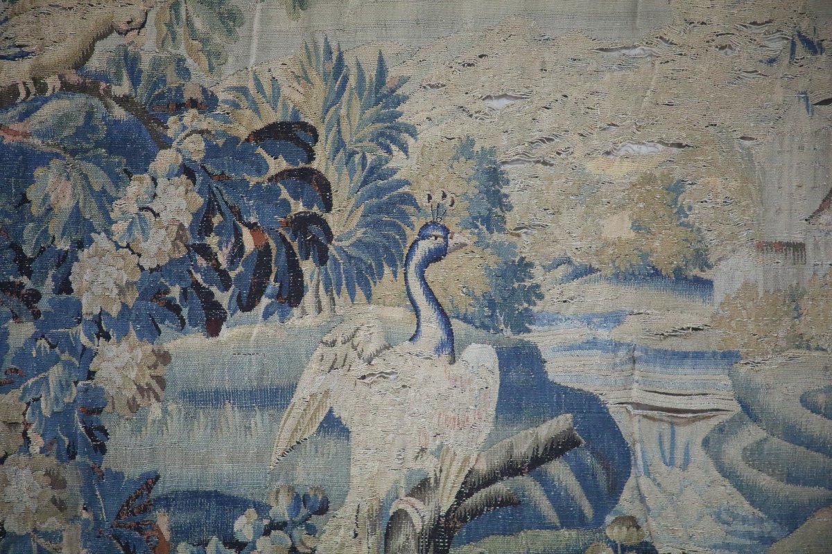 Tapisserie d’Aubusson, verdure aux oiseaux,  XVIIIème siècle.-photo-2