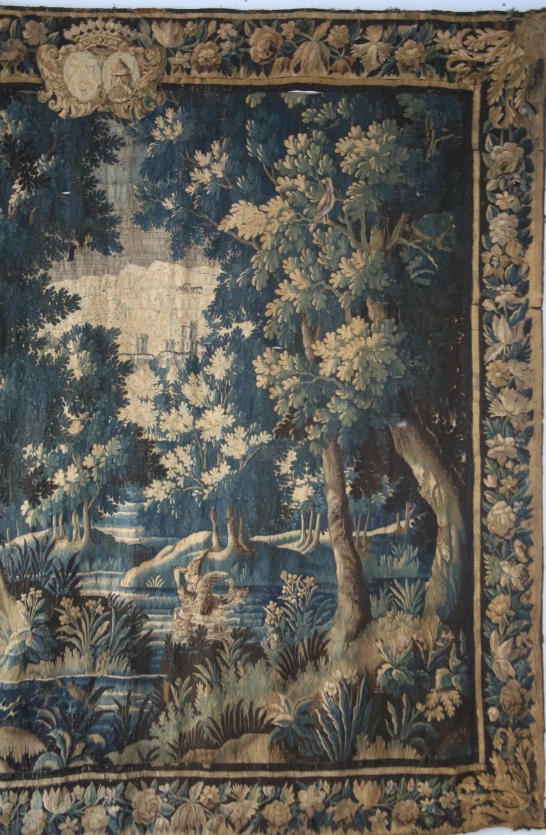 Tapisserie d’Aubusson, verdure à armoiries,  XVIIIème siècle.-photo-3