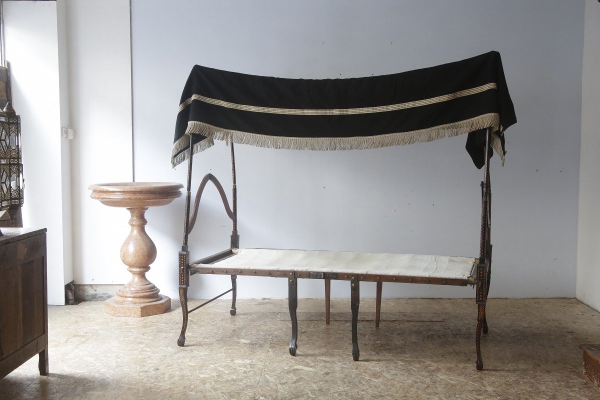 Foldable Camp Bed In Rosewood And Marquetry, 18th Century.-photo-4