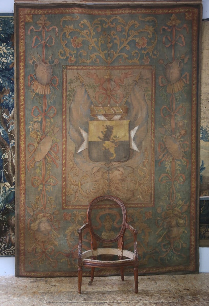 Important Painted Canvas With Armorial Bearings, Italy, 18th Century-photo-3