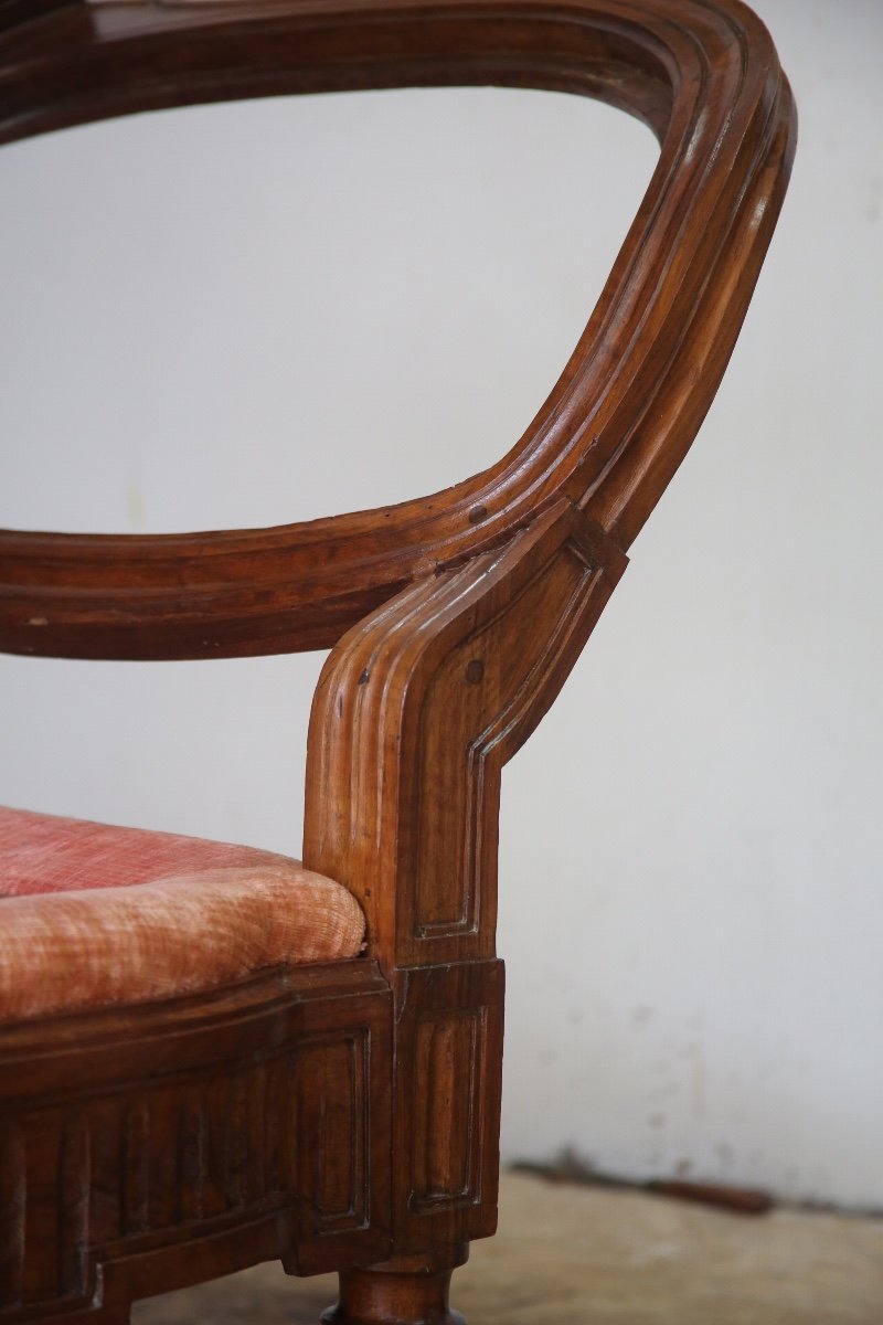 Sofa/bench With Molded Walnut Frame, Italy, 18th-19th Century-photo-3