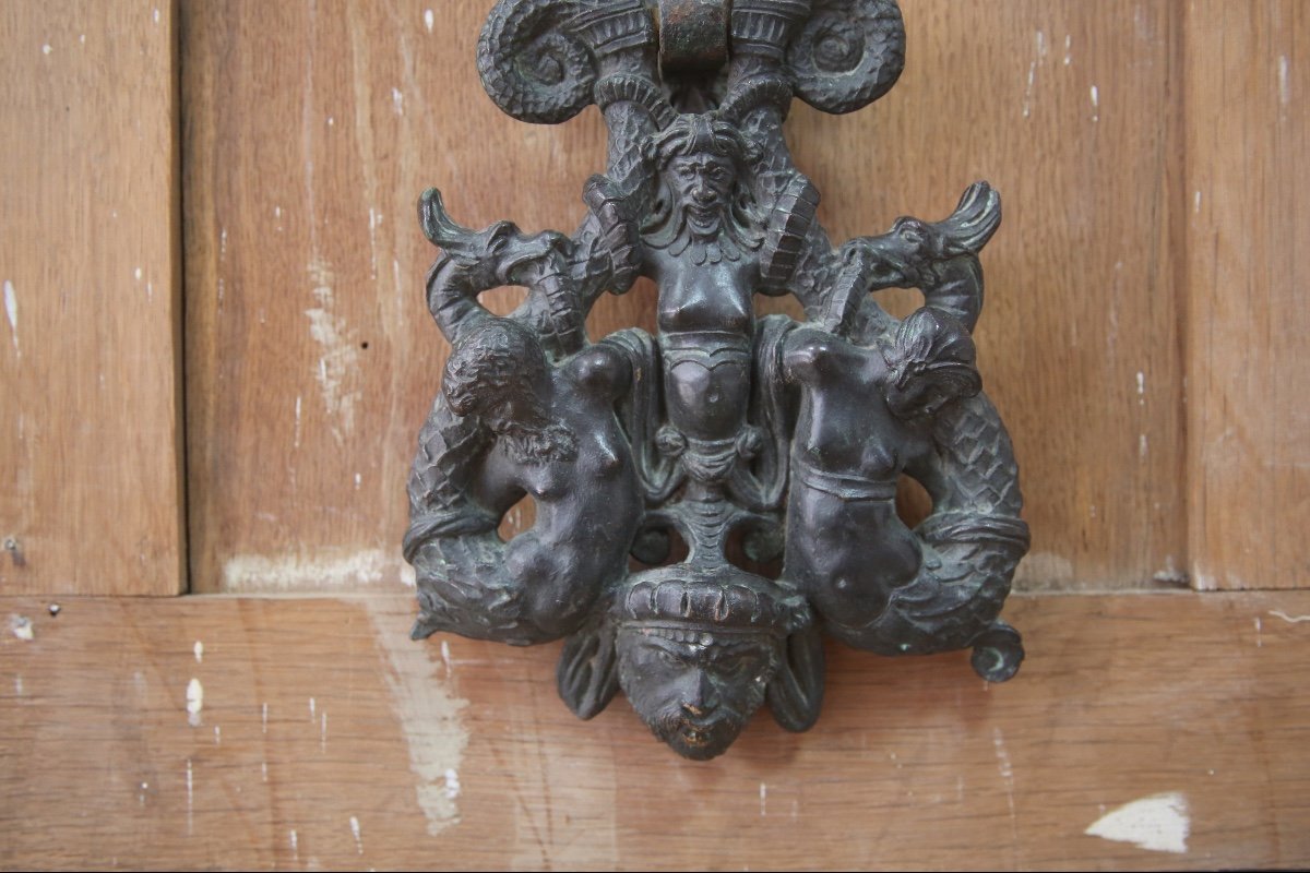 Knocker Decorated With Grotesques In Patinated Bronze, 19th Century-photo-3