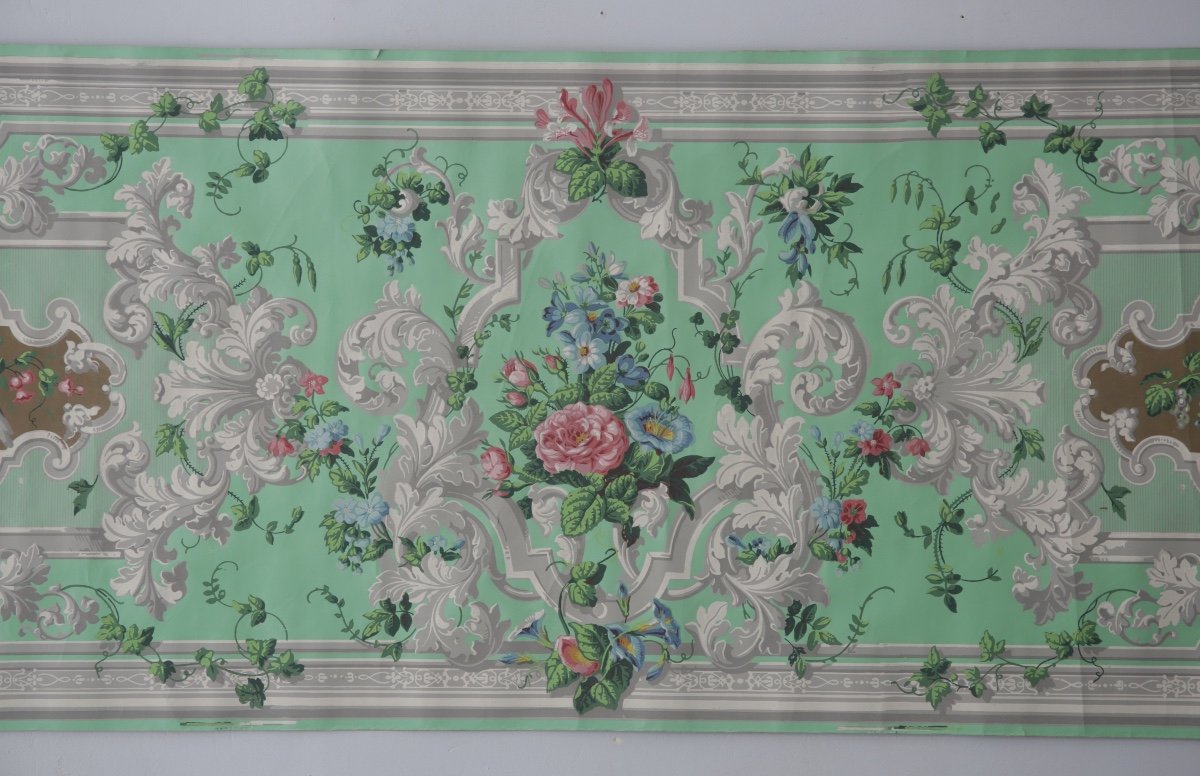 Strip Of 19th Century Birds And Flowers Wallpaper - “fine Green And Gray”-photo-2