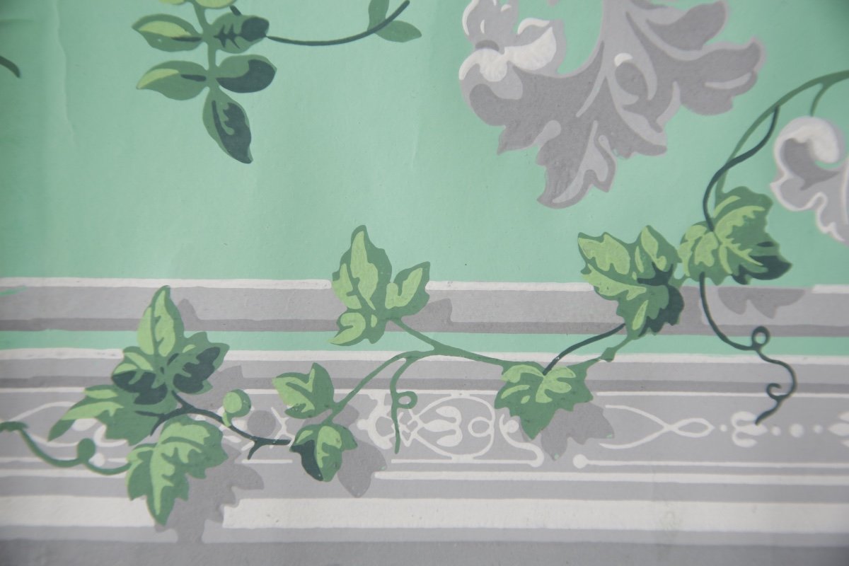 Strip Of 19th Century Birds And Flowers Wallpaper - “fine Green And Gray”-photo-4