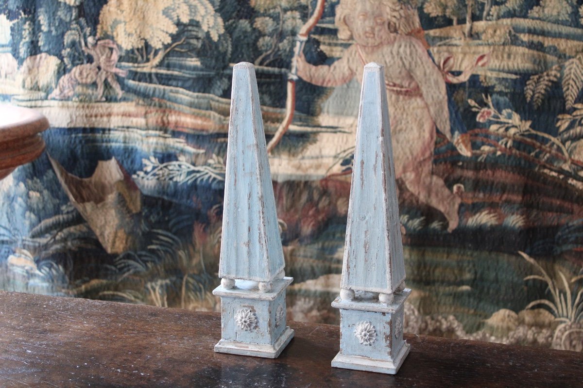  Pair Of Painted Wooden Obelisks, Italy 20th Century-photo-2