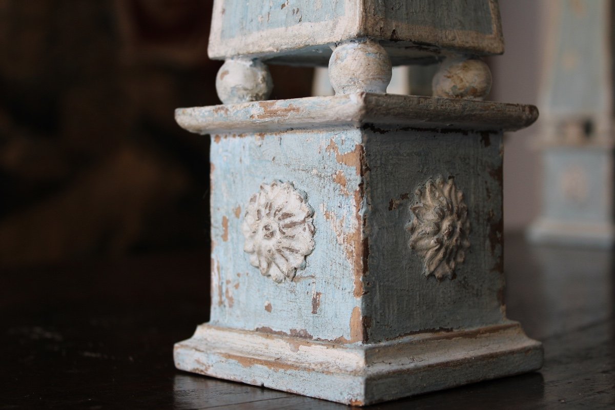  Pair Of Painted Wooden Obelisks, Italy 20th Century-photo-3