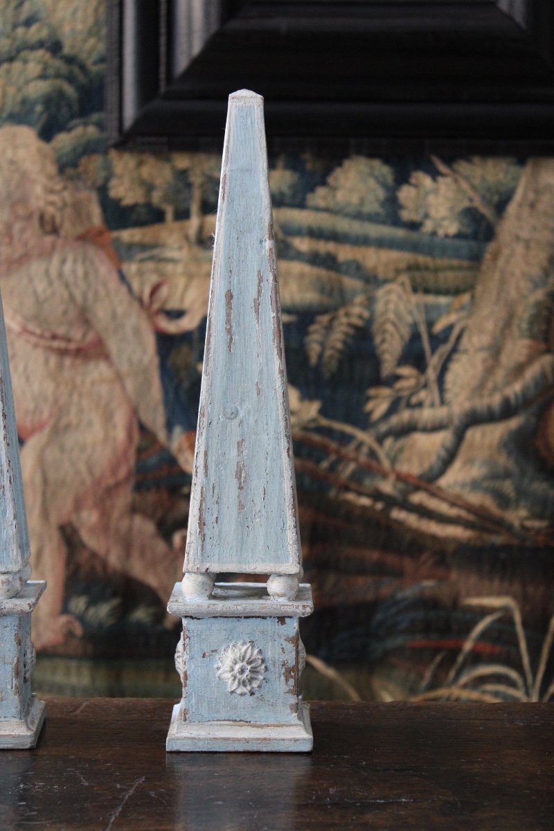  Pair Of Painted Wooden Obelisks, Italy 20th Century-photo-4