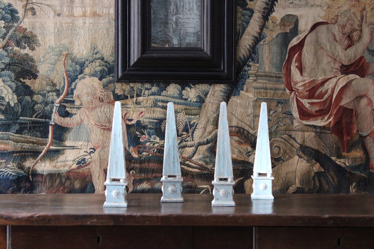  Pair Of Painted Wooden Obelisks, Italy 20th Century-photo-1