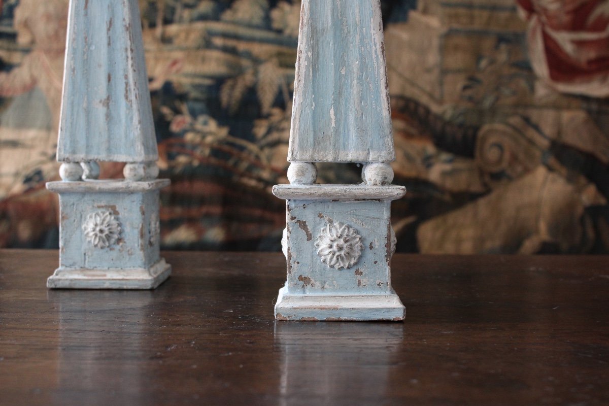  Pair Of Painted Wooden Obelisks, Italy 20th Century-photo-2