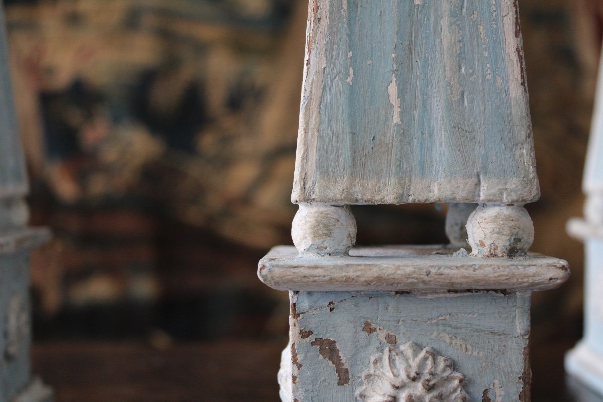  Pair Of Painted Wooden Obelisks, Italy 20th Century-photo-3