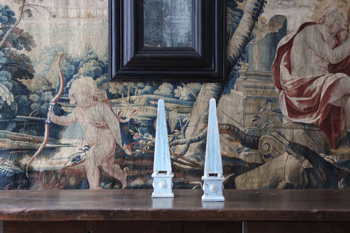  Pair Of Painted Wooden Obelisks, Italy 20th Century