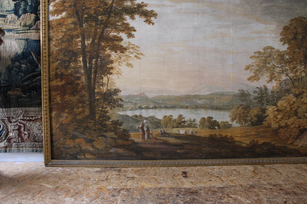 Grande toile peinte dans le goût Hubert Robert, début XXe-photo-2